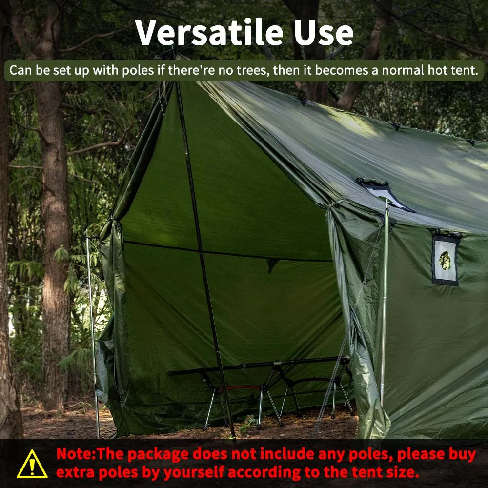 Hammock Hot Tent with Stove Jack, Spacious Versatile Wall Tent with Snow Skirt, 3000mm Waterproof with Zippered Tent Bag