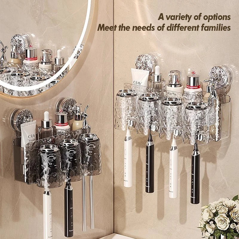 Bathroom Toothbrush Holder With Glacier Pattern Wall Mounted Non Perforated Suction Cup Storage Rack Toothbrush Set Storage Rack