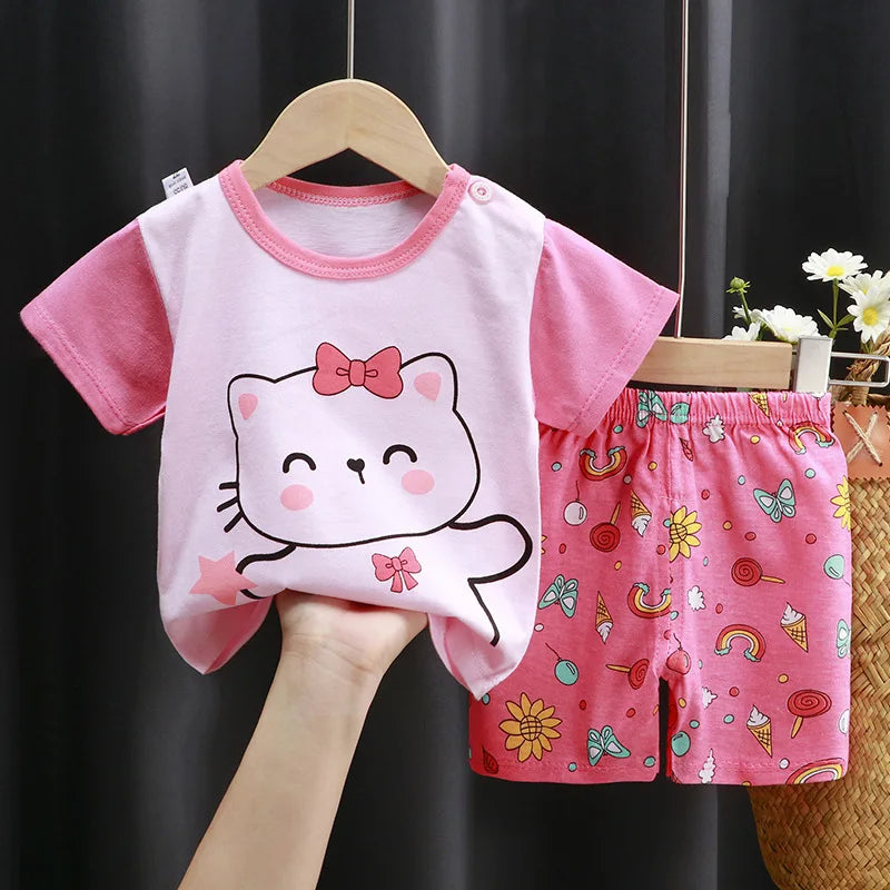 0-3year Old Baby boys Clothes set Outfits Summer Short Sleeved T-shirt Sets Toddler Costume Printed Cartoon Cute boys Suits