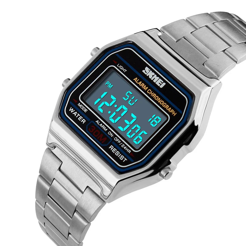 SKMEI Digital Watch for Men Watch Luxury Stainless Steel Electron Waterproof Mens Wristwatches Clock 3Bar Waterproof Reloj Hombr