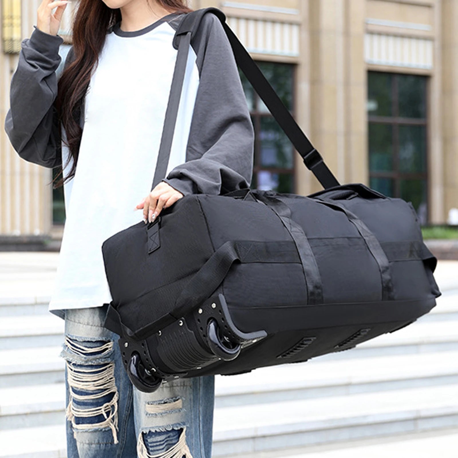 Wheeled Duffel Bag Rolling Garment Bag Large Portable Overnight Suitcase Backpack for Beach Business Trip Camping Storage Bag