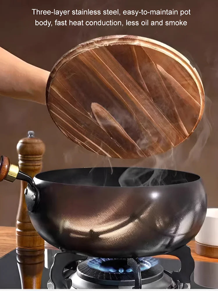 Big Belly Pot Deepened Non-stick Iron Pot Flat Bottom Uncoated Small Frying Pan Iron Pan with Lid Uncoated Frying Pan Big Belly