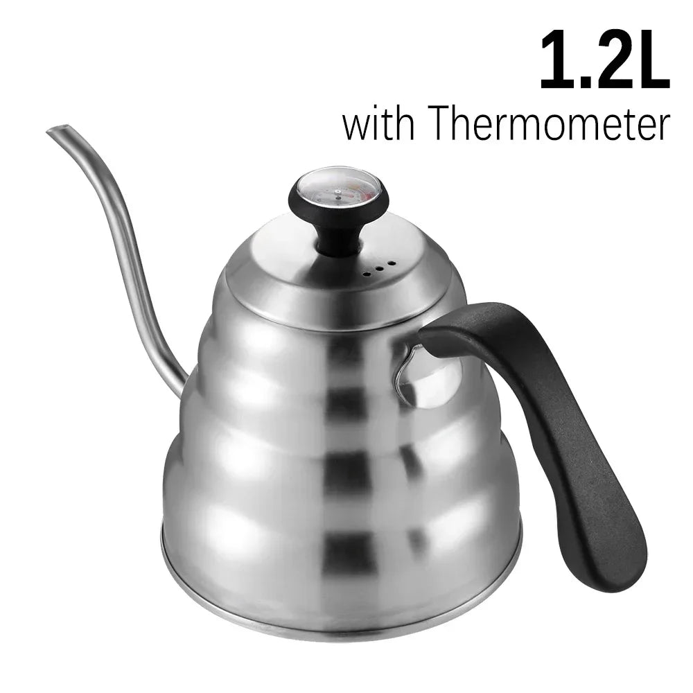 1.2L 1L Coffee Drip Kettle Pot with Thermometer Pour Over Coffee Tea Pot Stainless Steel Drip Kettle For Home Office Cafetera