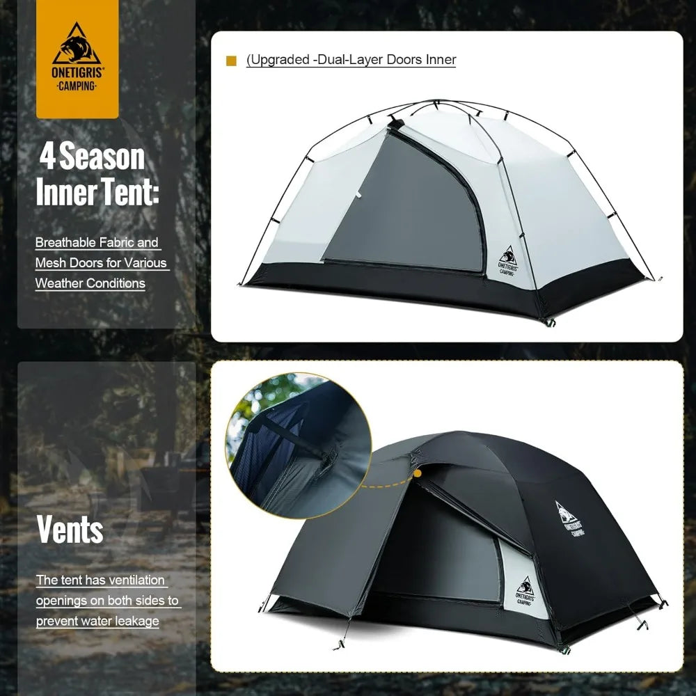 OneTigris Stella 4 Season Camping Tent Backpacking 2 Person Waterproof Lightweight Easy Setup Instant 3000mm Waterproof Rating O
