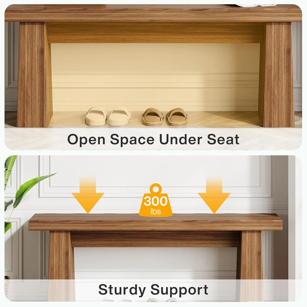 Wooden Entryway Bench, 47-Inch Wood Dining Table Bench with Sturdy Frame for Dining Room, Bedroom Hallway, Easy Assembly, Black