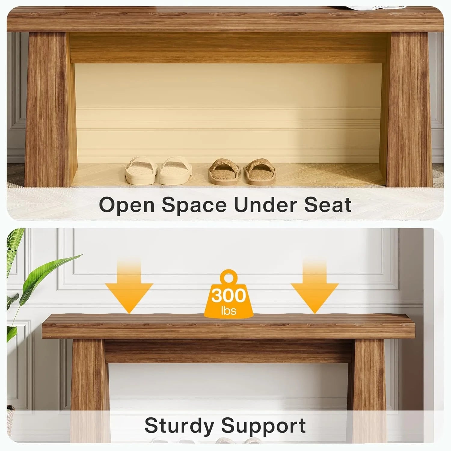 Wooden Entryway Bench, 47-Inch Wood Dining Table Bench with Sturdy Frame for Dining Room, Bedroom Hallway, Easy Assembly, Black