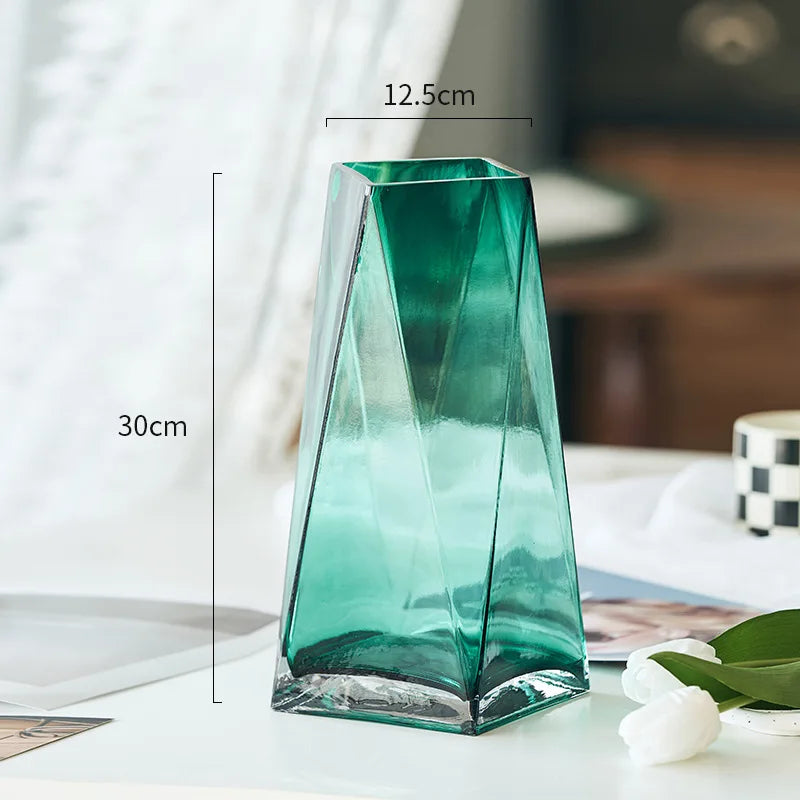 Modern Simple Transparent Geometric Three-dimensional Diamond Glass Vase Creative Living Room Water Culture Flower