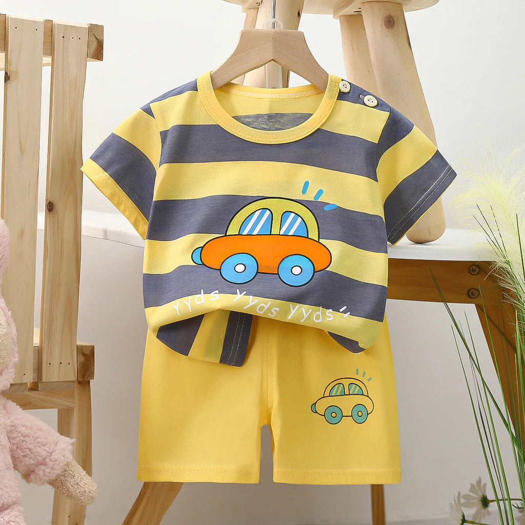 0-3year Old Baby boys Clothes set Outfits Summer Short Sleeved T-shirt Sets Toddler Costume Printed Cartoon Cute boys Suits
