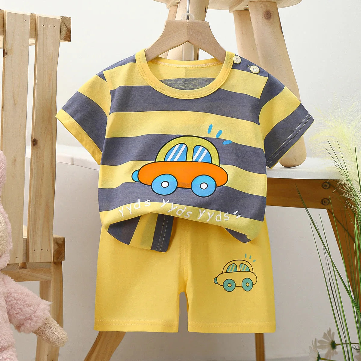 0-3year Old Baby boys Clothes set Outfits Summer Short Sleeved T-shirt Sets Toddler Costume Printed Cartoon Cute boys Suits
