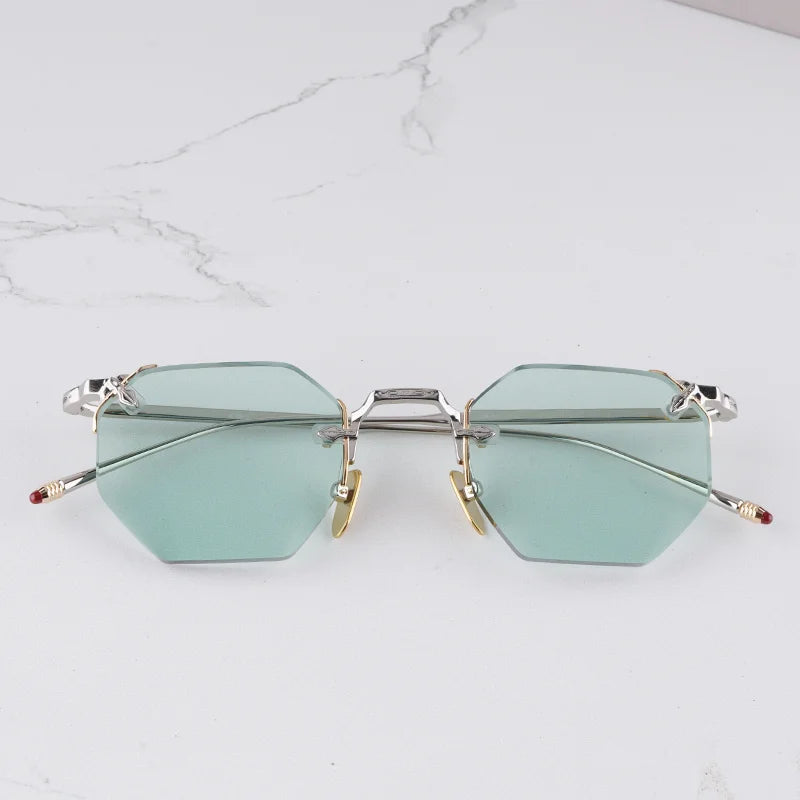 ELDORADO Light Luxury Sliver Boundless Sunglasses for Male Designer Hand Craft Top Quality Rimless Alloy Solar Glasses for Men