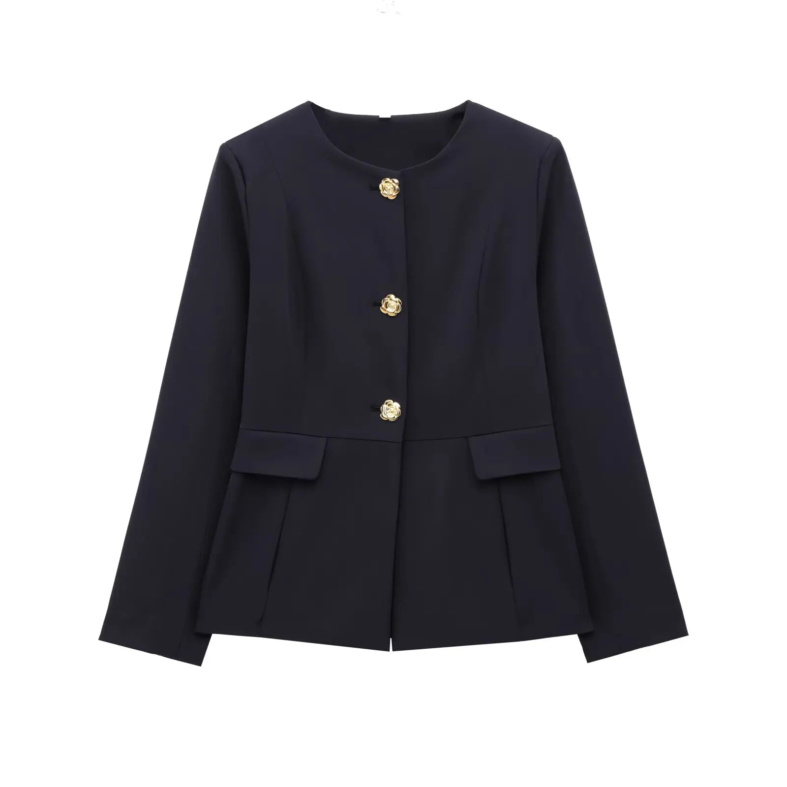 Women's Suit Set Business Formal Blazer & Pants Gold Button Jacket High Waist Straight Leg Office Wear Spring Wrinkle-Resistant