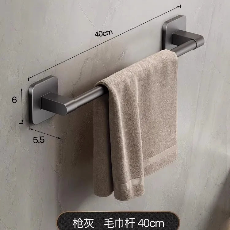 Towel rack modern space aluminum non-perforated wall mounting shelves bathroom towel rack single rod toilet storage hanger