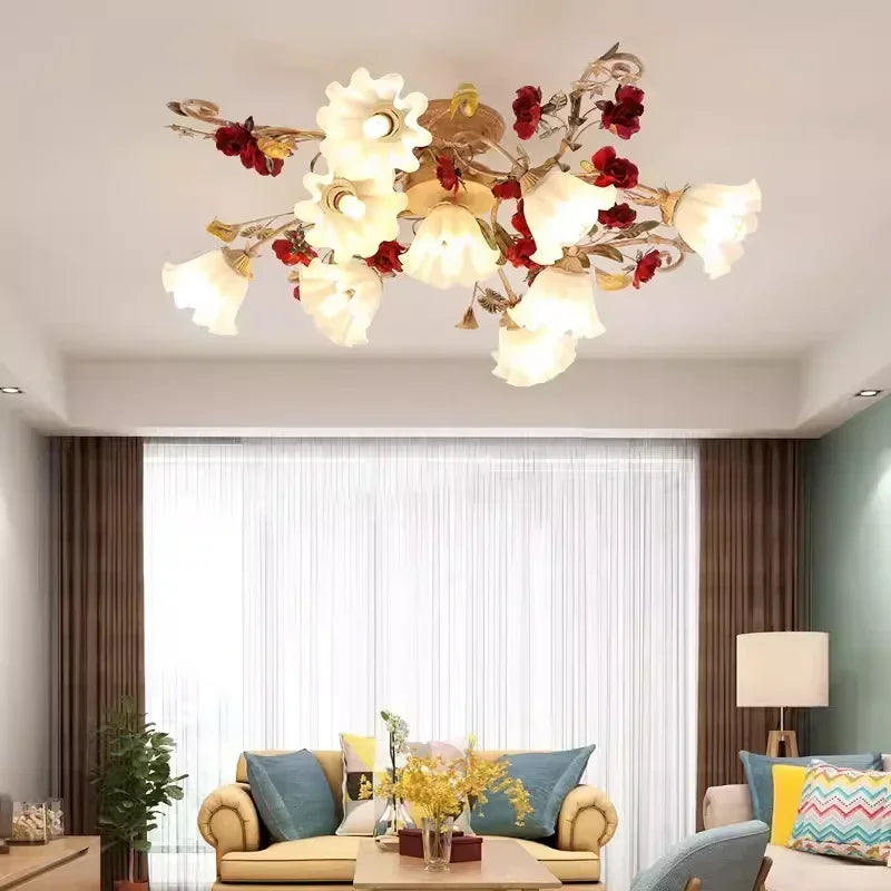 Creative romantic flower ceiling decorative chandelier pastoral retro LED ceiling lights Living room Bedroom Nordic ceiling lamp