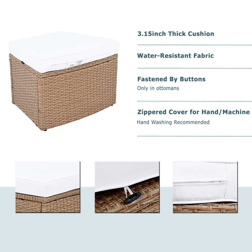 10-Piece Outdoor Sectional Half Round Patio Rattan Sofa Set, PE Wicker Conversation Furniture Set for Free Combination, White