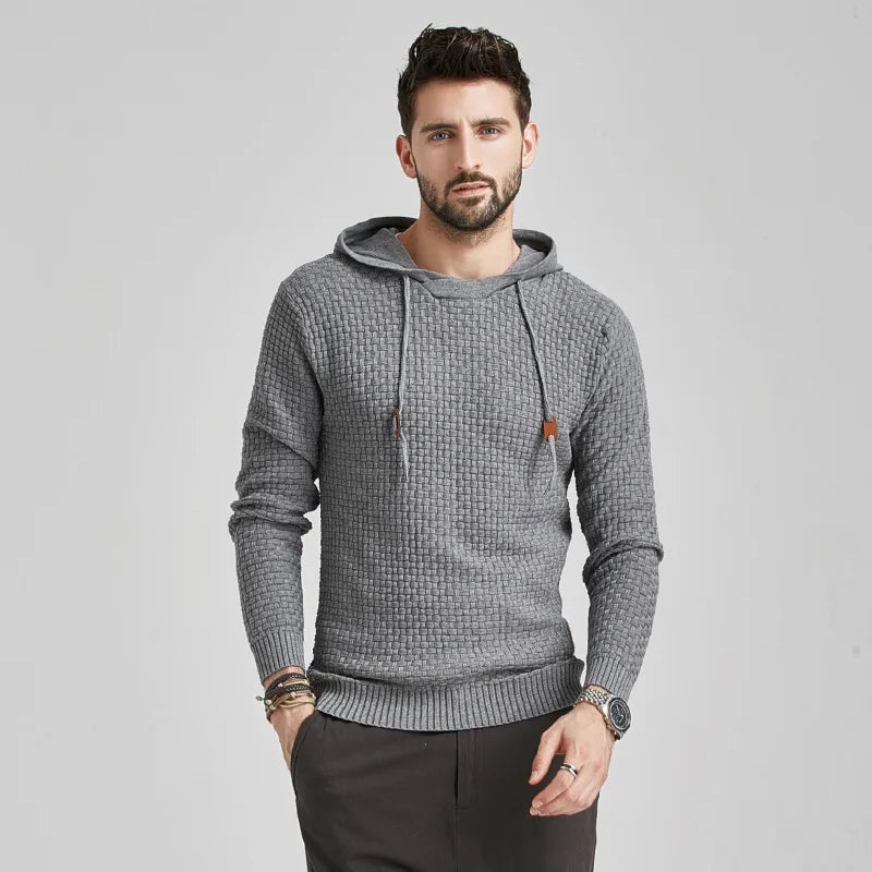 European and American Fashion Men's Hooded Long Sleeved Pullover Knitted Sweater for Spring and Autumn New Base Casual Sweater
