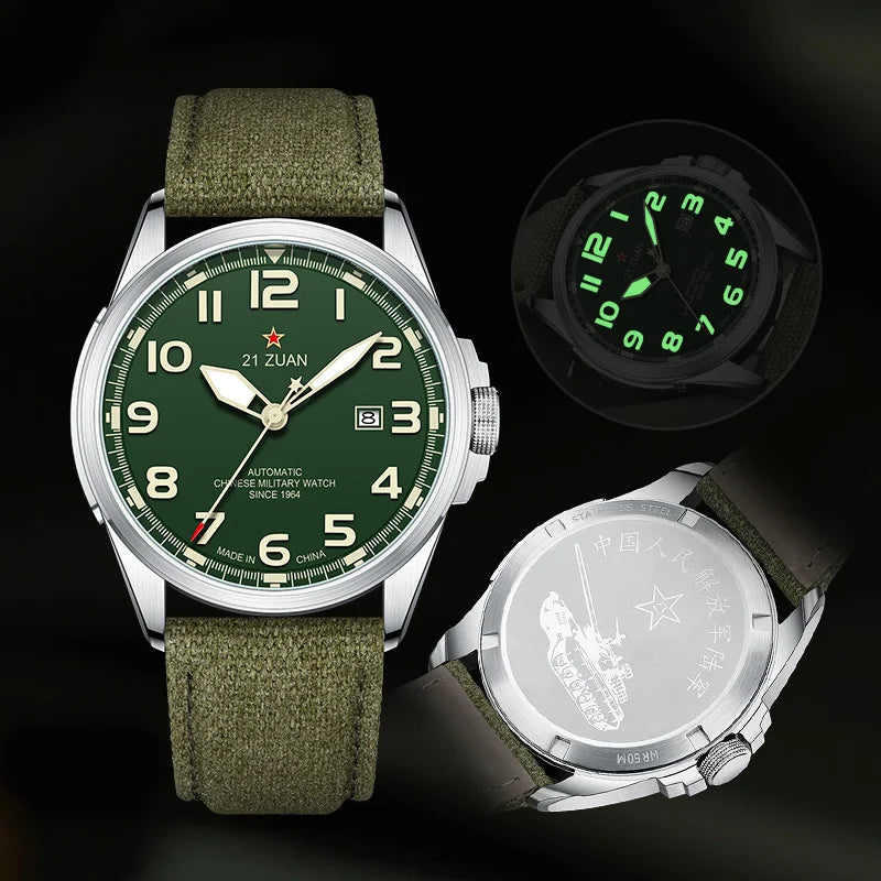 Seagull Luxury Bracelet Military Men Watch Automatic Mechanical Watches For Men Wear Resistant Leather Strap Luminous Clock D581