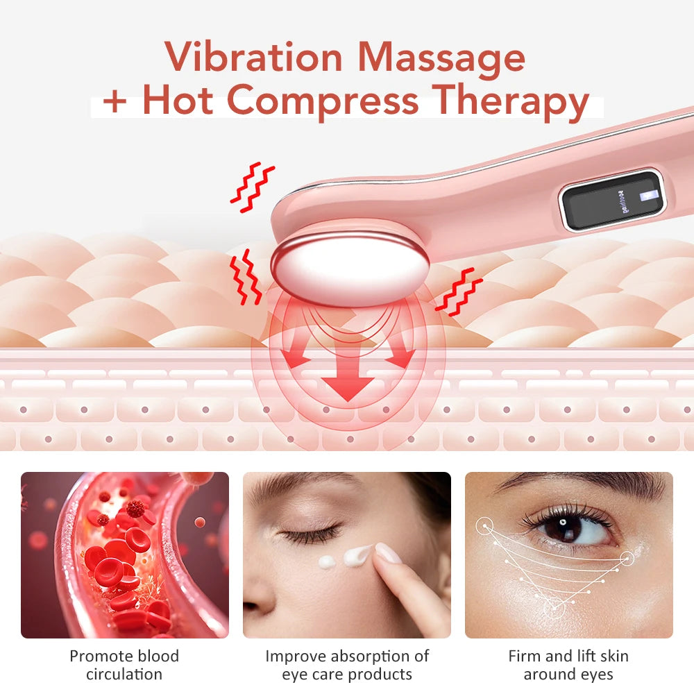 Eye Beauty Device Facial Massager Hot Compress Vibration Eye Massage Tool for Relax Eye Dark Circles Eye Bags Puffiness Skincare