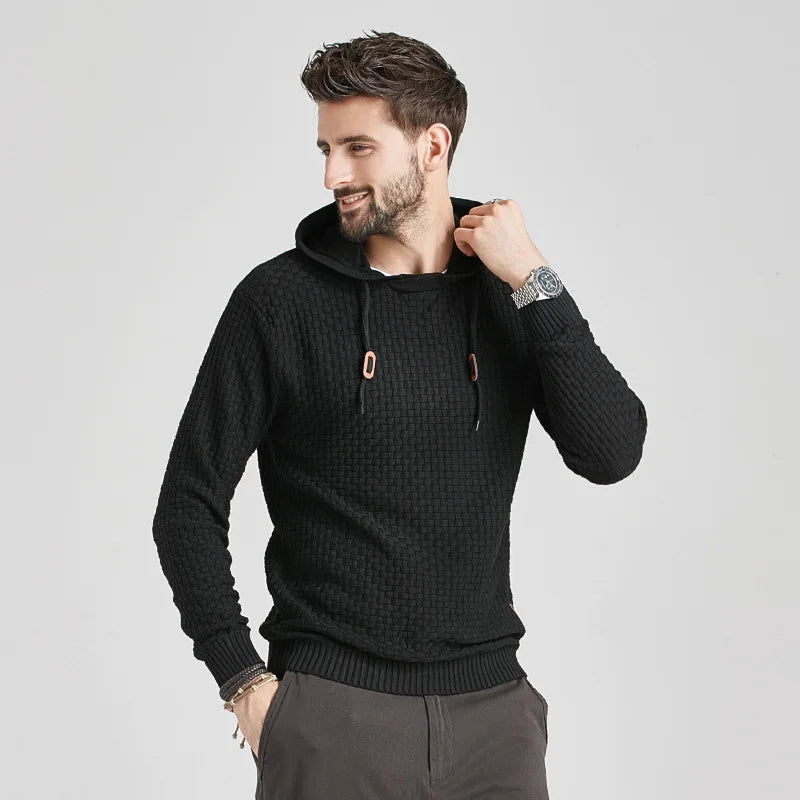 European and American Fashion Men's Hooded Long Sleeved Pullover Knitted Sweater for Spring and Autumn New Base Casual Sweater