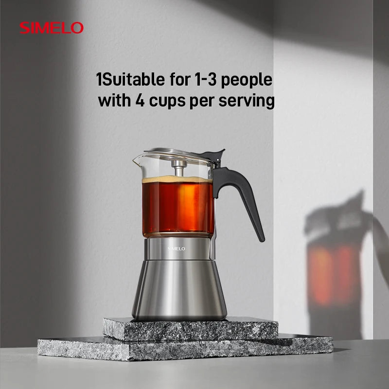 SIMELO Double Valve Moka Pot Stainless Steel Household Coffee Maker Italian Espresso Extraction Machine for Coffee Lovers
