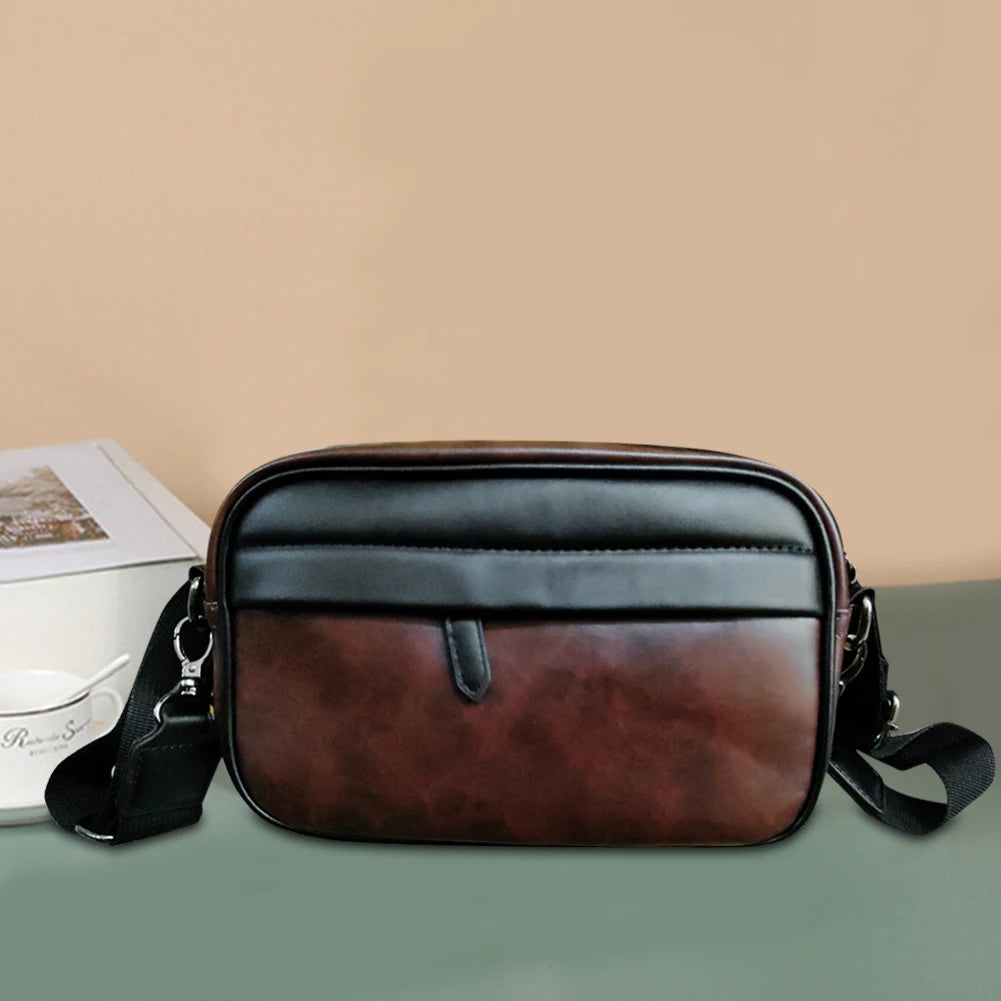 Casual Business Purse Handbag Classic Pattern Men Shoulder Crossbody Bag Wide Strap Small Square for Travel Work Male Sling Bags