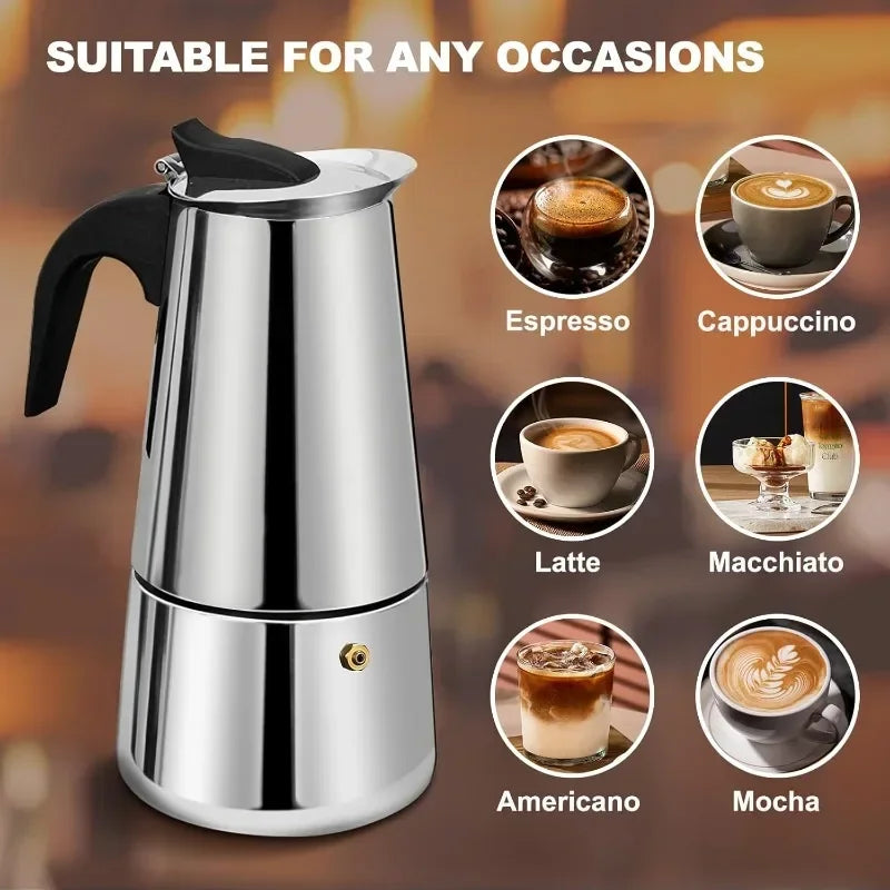 Coffee Maker Moka Pot,2/4/6 Cups Stainless Steel coffee Pot,Italian Coffee Machine Fit Induction Cookers Coffee Accessories