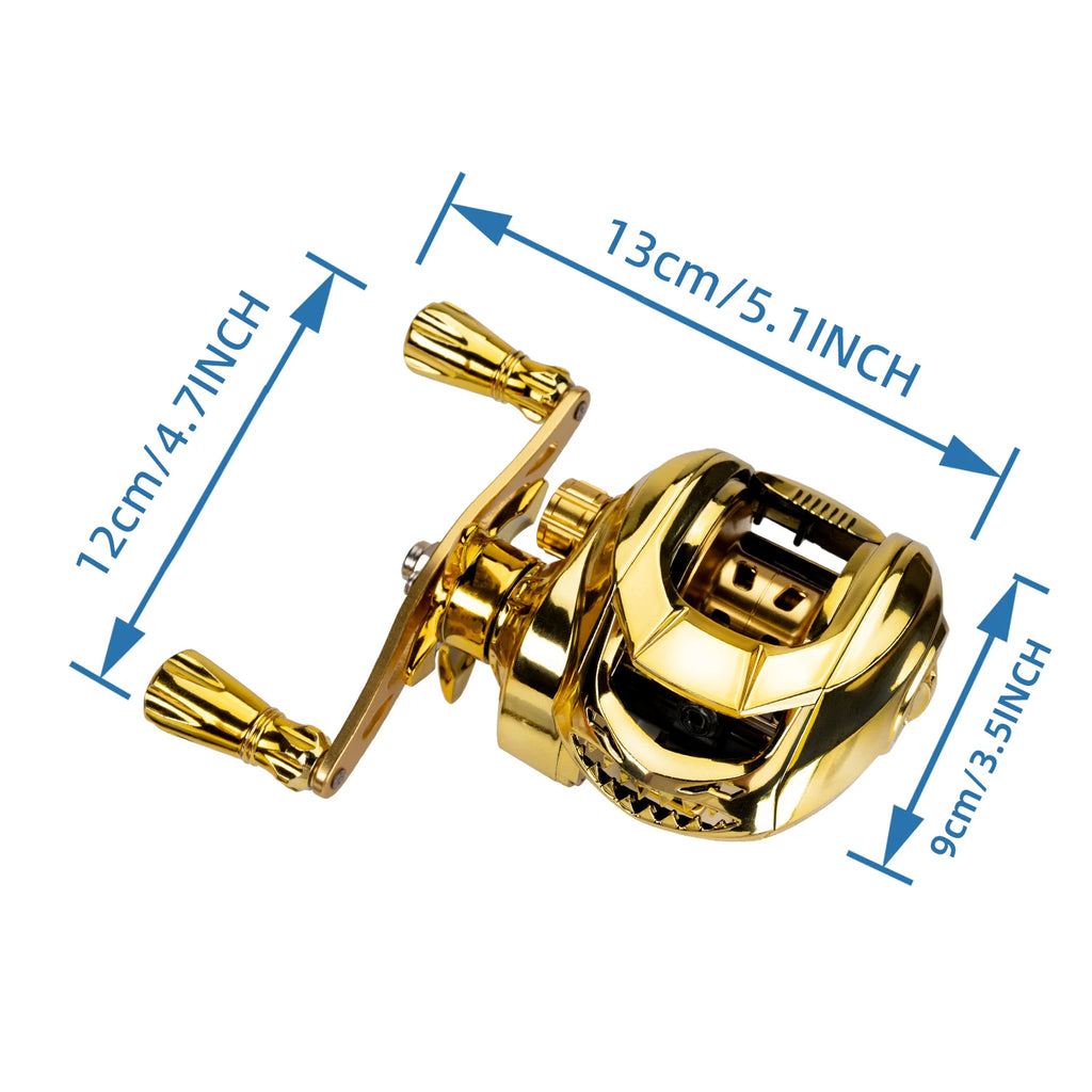 Ambidextrous Aluminum Alloy & Stainless Steel Baitcasting Fishing Reel - Rotating, 18+1 Bearings, Golden, Multipurpose