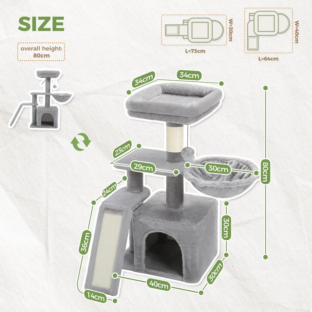 Cat tree Cat Tower for Indoor Cats 2 Styles Cat Activity Tree with Cat Scratching Posts Big Hammock and Removable Top Perch Grey