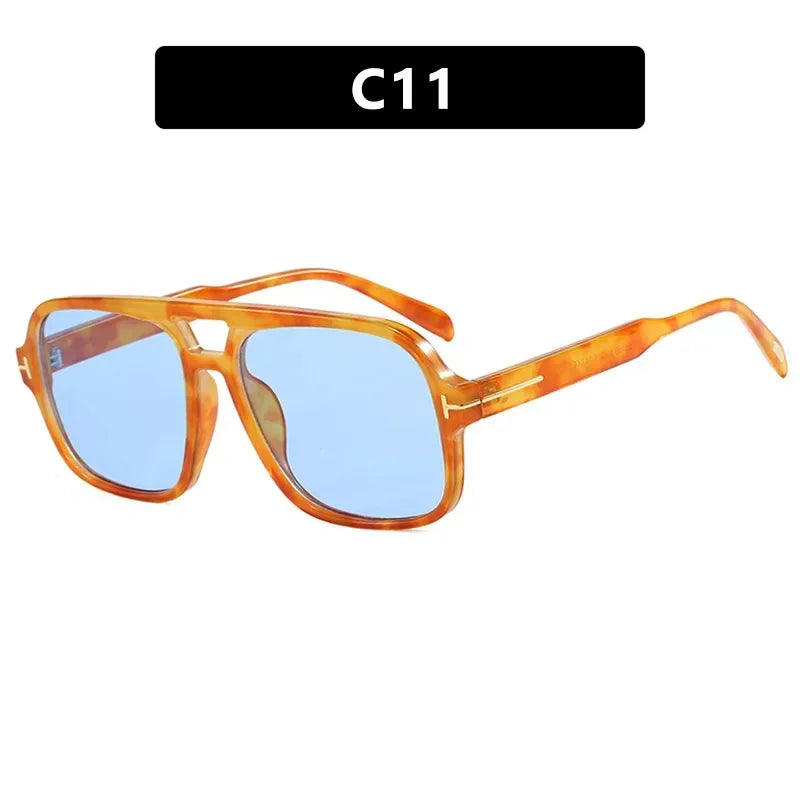 Vintage Classic Brand Designer Double Bridge Square Sunglasses Women For Men Male Luxury Sun Glasses Punk Big Frame Shades UV400