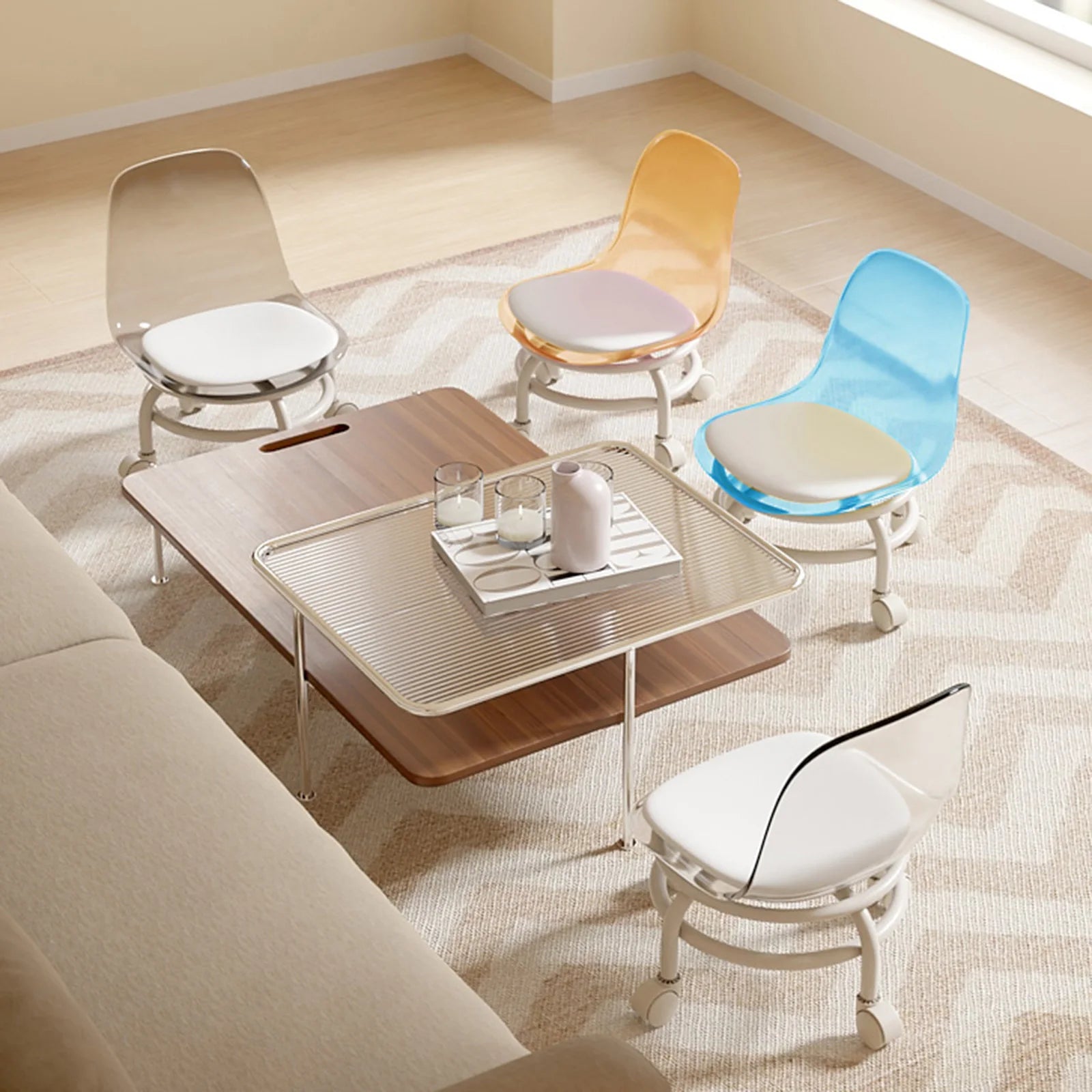 Universal wheel small stool household pulley low stool backrest strong and durable portable outdoor mobile small bench