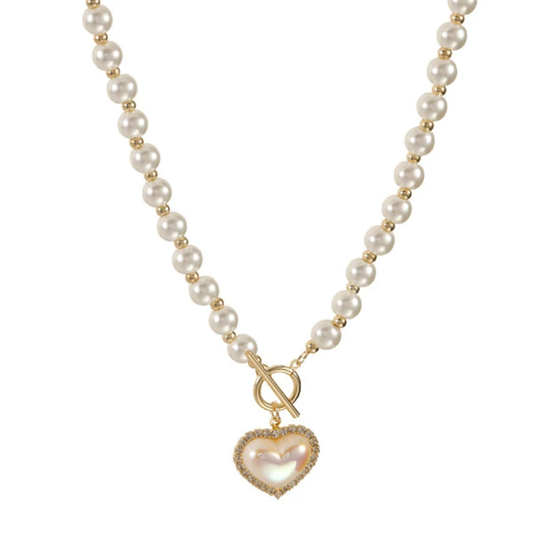 Imitation Pearl Love Necklace Cool and Sweet Simple Gold Pearl Necklace