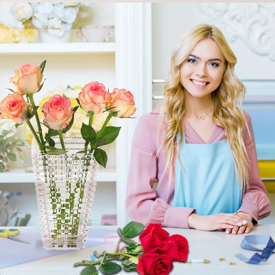 Crystal Vase Large Clear Glass Vase for Flowers Modern Flower Vases Luxury Home Table Flower Decor Glass Vases for Living Room