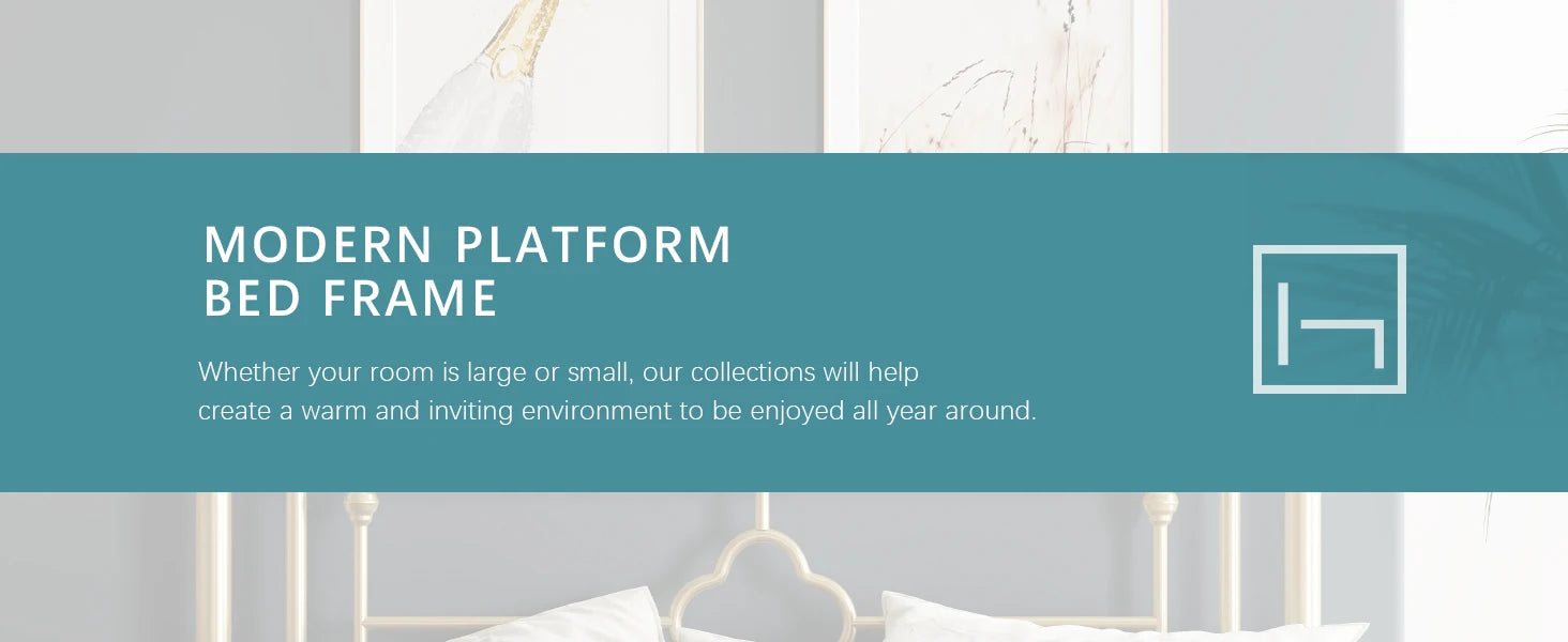 HOOMIC 14 Inch Metal Platform Bed Frame, Vintage Victorian Style, Wrought Iron Headboard and Footboard