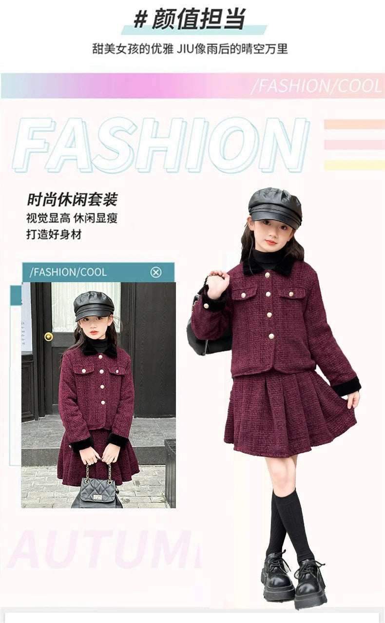 baby Girls Outfits blazer+Pleated skirt 2pcs kids girls clothes set Designer Style 4-14 years coat+skirt teen girl clothing suit