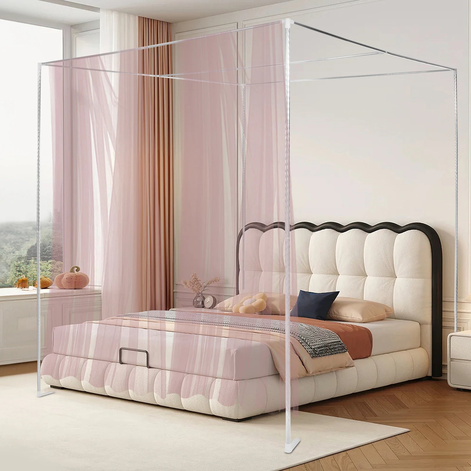 Stainless Steel Bedding Canopy Frame, Bedroom Furniture, Detachable Mosquito Net Frame, Bed Frame Queen for 4 Corner Bed