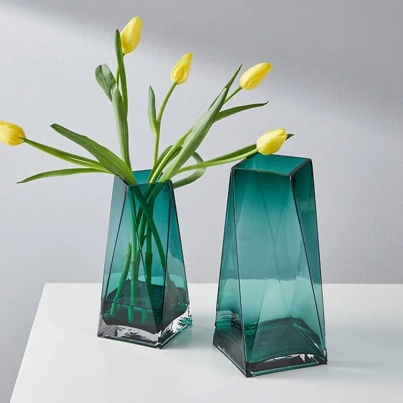 Modern Simple Transparent Geometric Three-dimensional Diamond Glass Vase Creative Living Room Water Culture Flower
