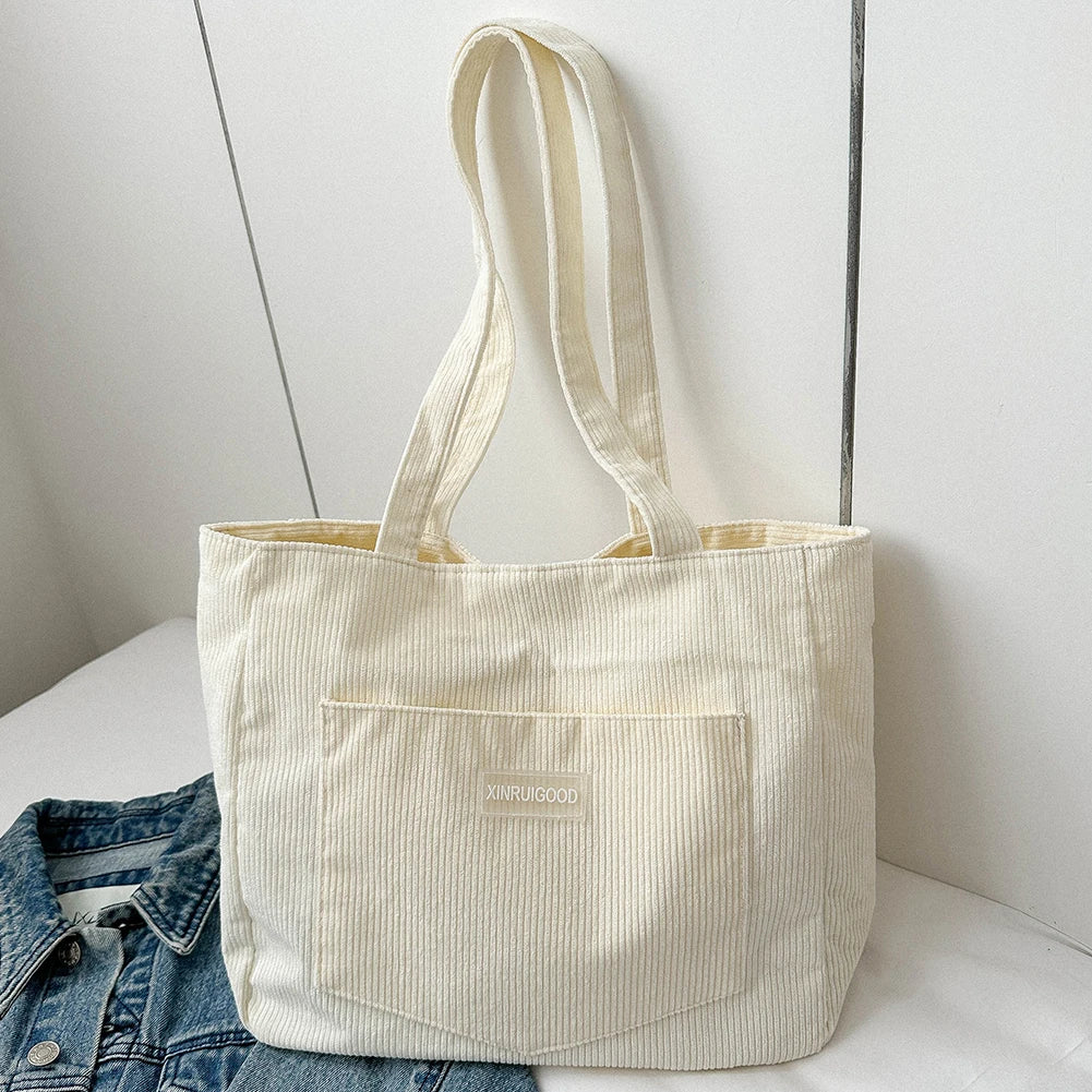 Women Large Capacity Shoulder Bags with Pockets Compartments Cord Tote Bag Solid Hobos Bag for School Work Shopping