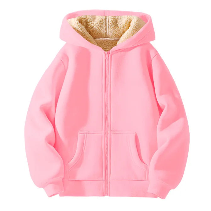 Unisex Winter Fleece Hoodies for Boys Sweatshirt Casual Thicken Warm Kids Zipper Coat Tops 8 9 10 12 Years Girls Clothes Cotumes