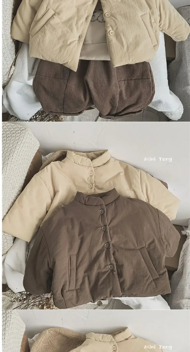 Winter Kids Jacket Thicken Cotton Warm Boys Girls Winter Coat 2024 Solid Color Children Retro Style Outwear Windproof Warm Coat