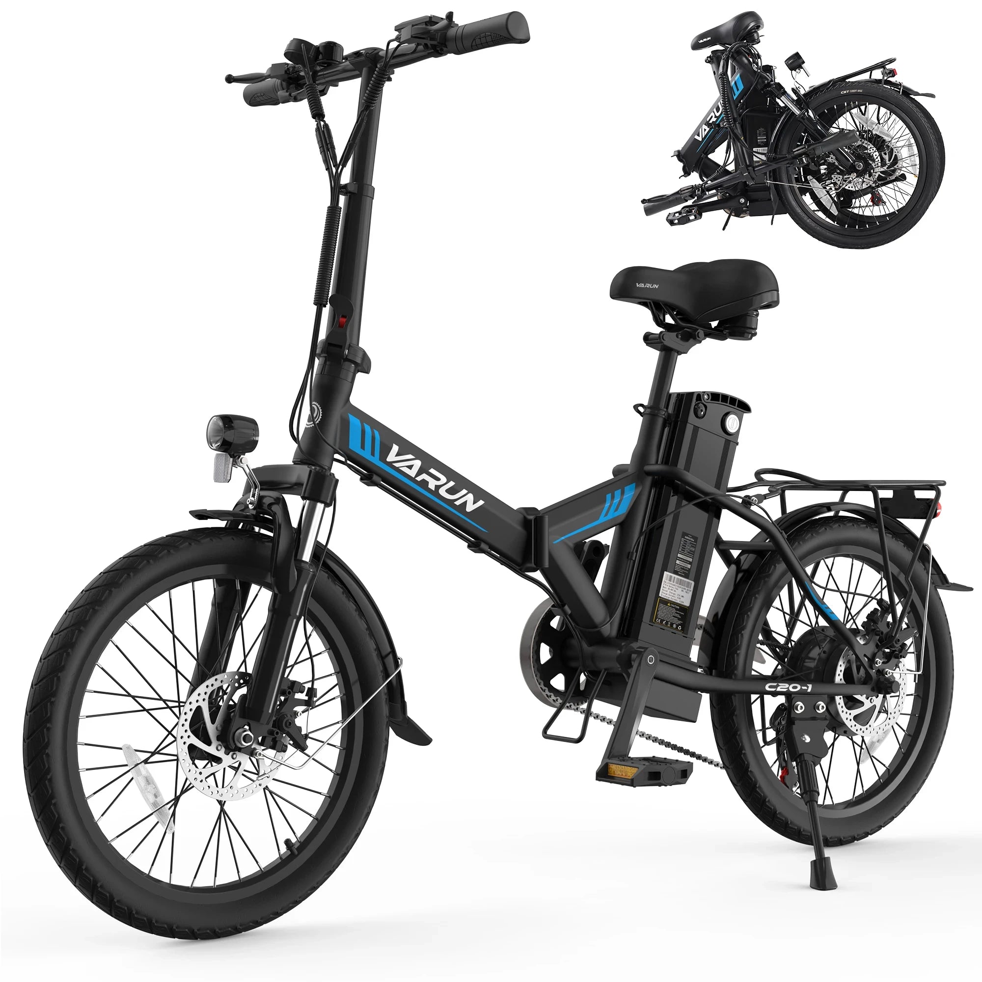 VARUN C20-1 Adult E-Bike 500W Motor 48V 7.8Ah Battery Folding Electric Bike 20*1.95 Inch Tire Electric Bicycle