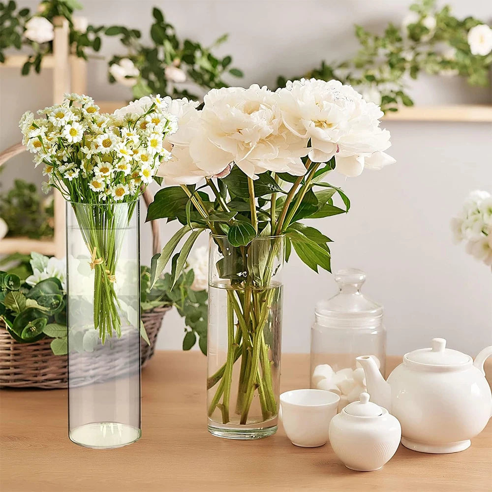 4 6 8 Inch Clear Glass Cylinder Vases for Centerpieces Floating Candles Holders Clear Cylinder Flower Vases Bulk for Wedding