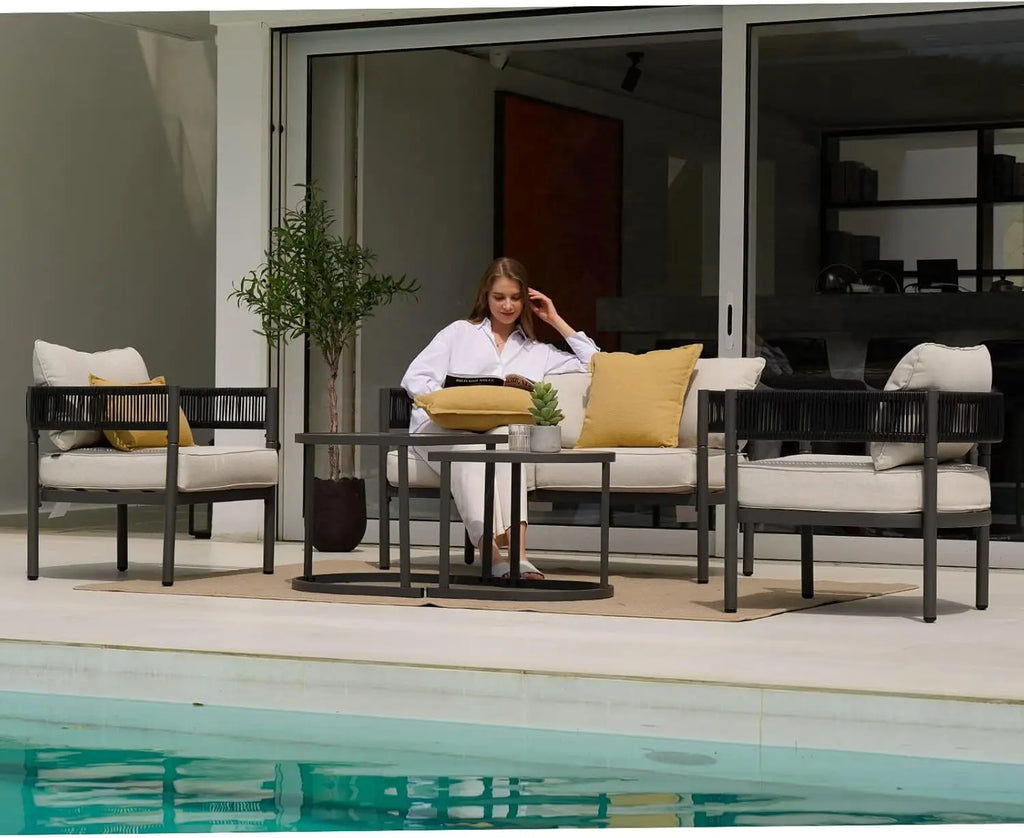 5-Piece Outdoor Furniture Set with Thick Cushions and Coffee Table, Wicker Sofa Conversation Set for Backyard