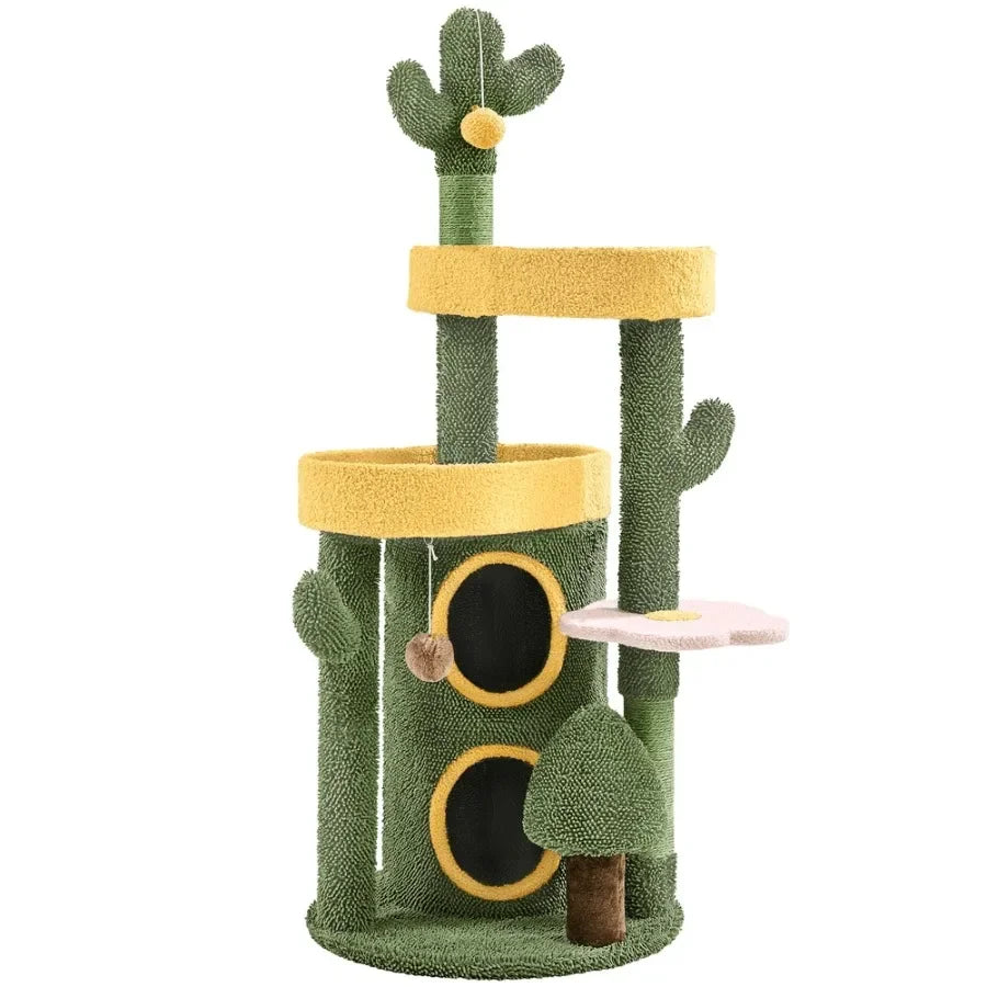 48.5 H Oasisthemed Cat Tree Tower with 2 Condos 3 Perches Designed for Indoor Cats to Play Rest and Climb Ideal for Small to Me