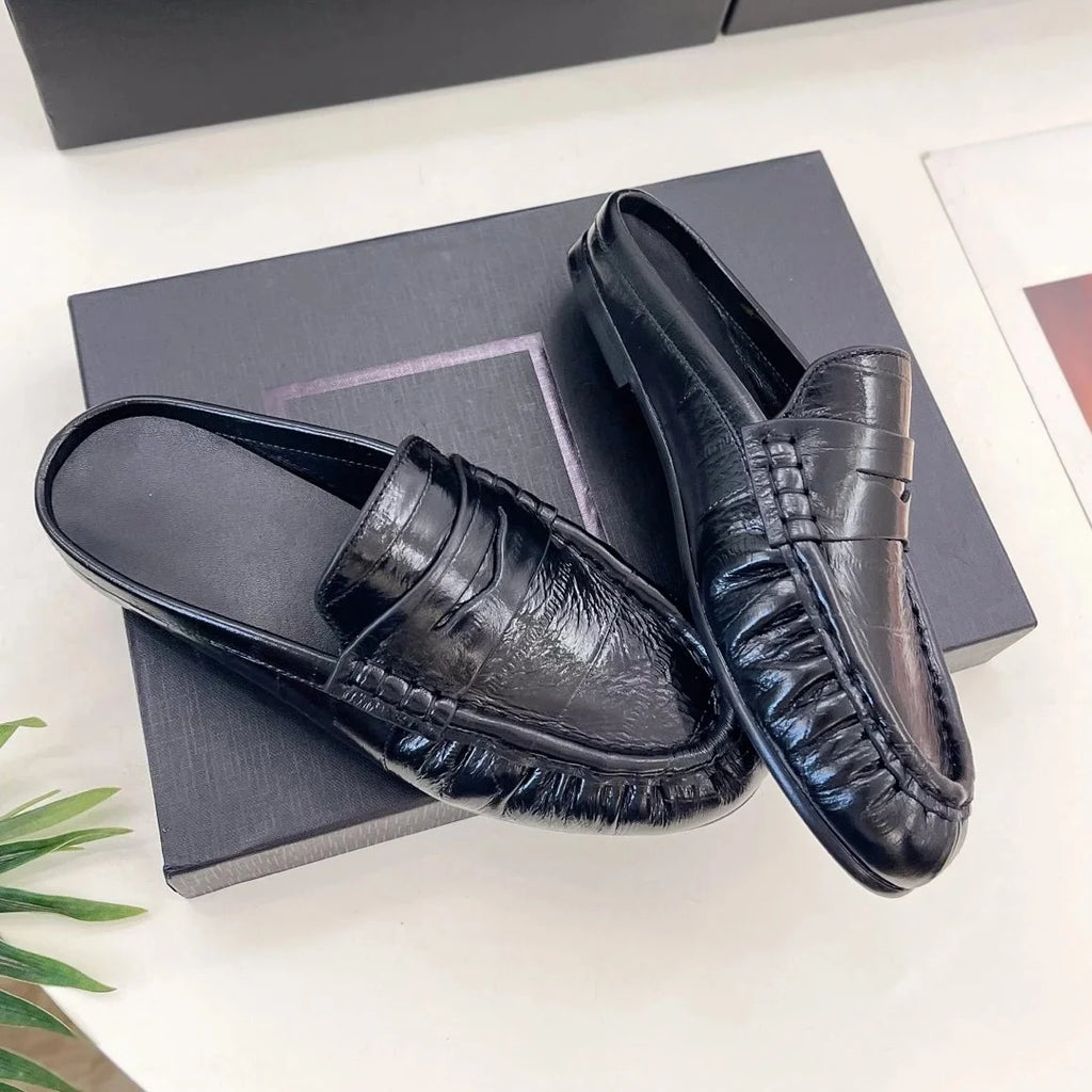 Genuine Leather Round-toes Mary Janes Slingback Gladiator Sandals Mules Loafers Female Slip-Ons Handmade Shoes Zapatos De Mujer