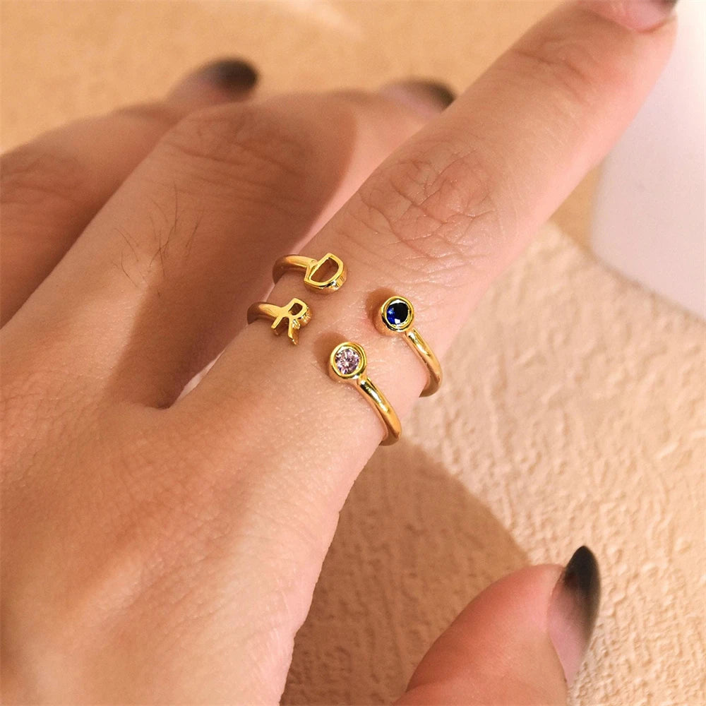 Custom Initial Birthstone Ring Personalized Skinny Letter Rings for Women Gemstone Jewelry Bridesmaid Gift Zircon Name Anillos