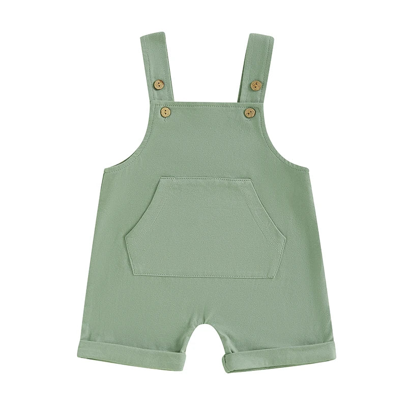 Infant Toddler Denim Overalls Sleeveless Square Neck Front Pocket Suspender Shorts Baby Romper Jumpsuit for Boys Girls