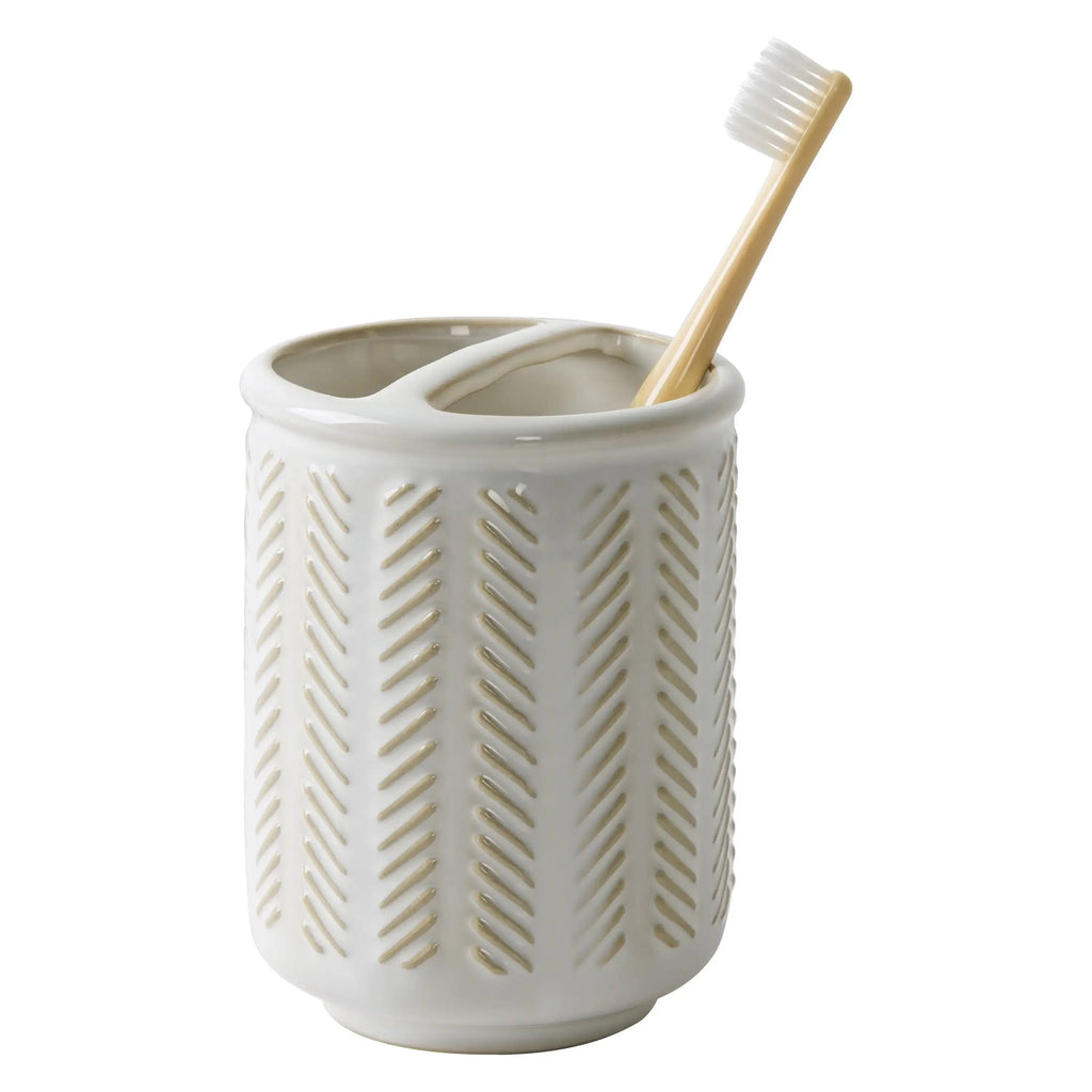 Better Homes & Gardens Reactive Glazed Textured Ceramic Toothbrush Holder in Creamy White
