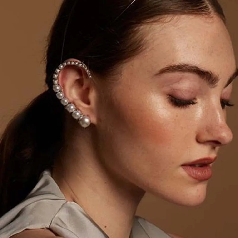 Stonefans Pearl Ear Clips Without Piercing Jewelry Fashion Elegant Vintage Accessories Bridal Ear Cuff Wrap Stud Clip Earrings