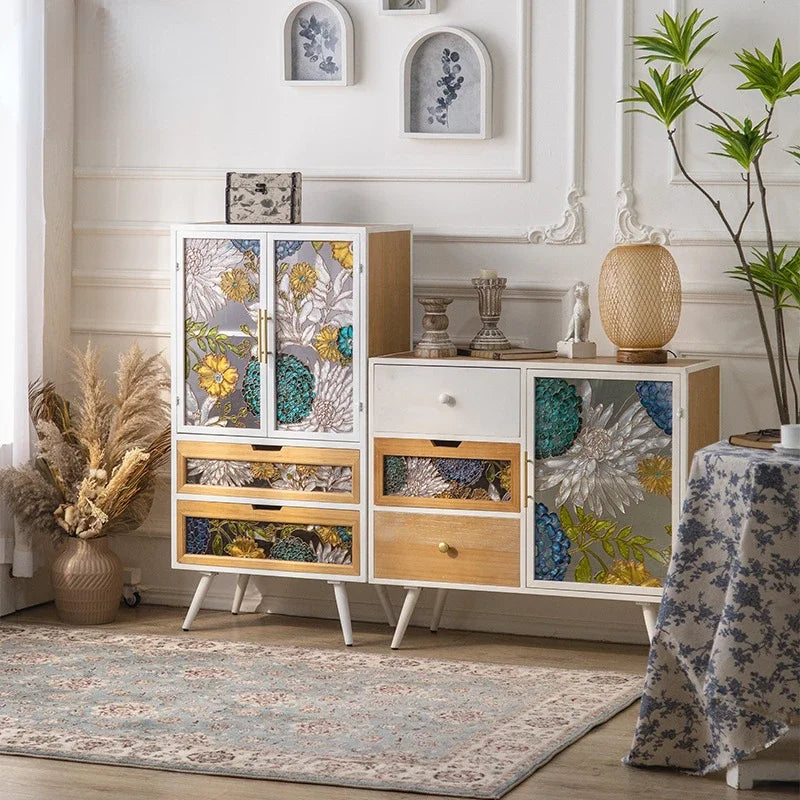 American Hand-painted Living Room Cabinets Sideboards Foyer Side Cabinet Light Luxury Wine Cabinet Drawer Living Room Furniture