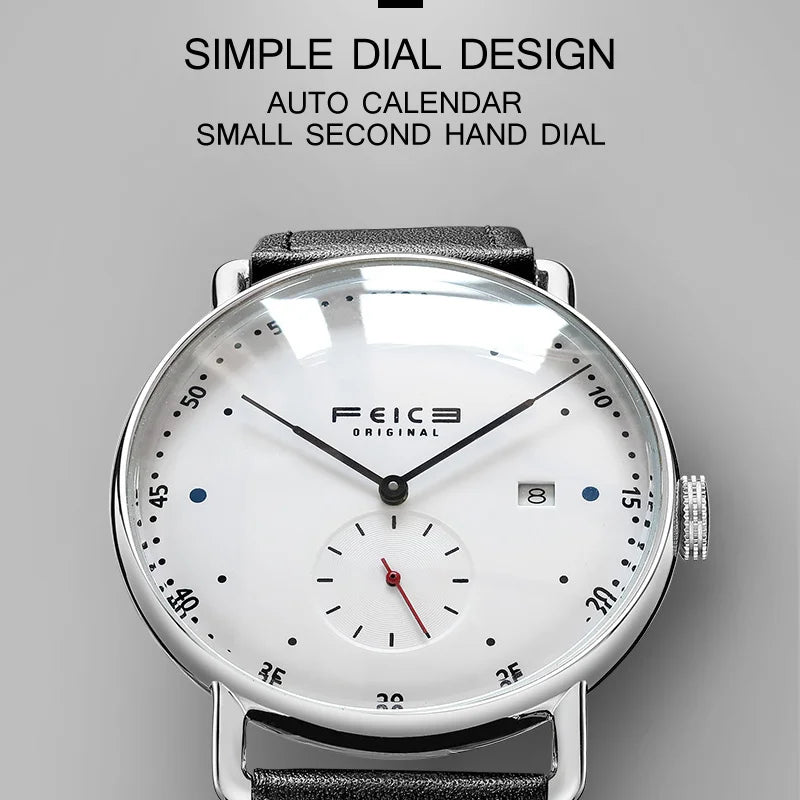 FEICE Men's Automatic Watch  Classic Bauhaus Mechanical Watch Curved Mirror Waterproof Casual Dress Watches FM506