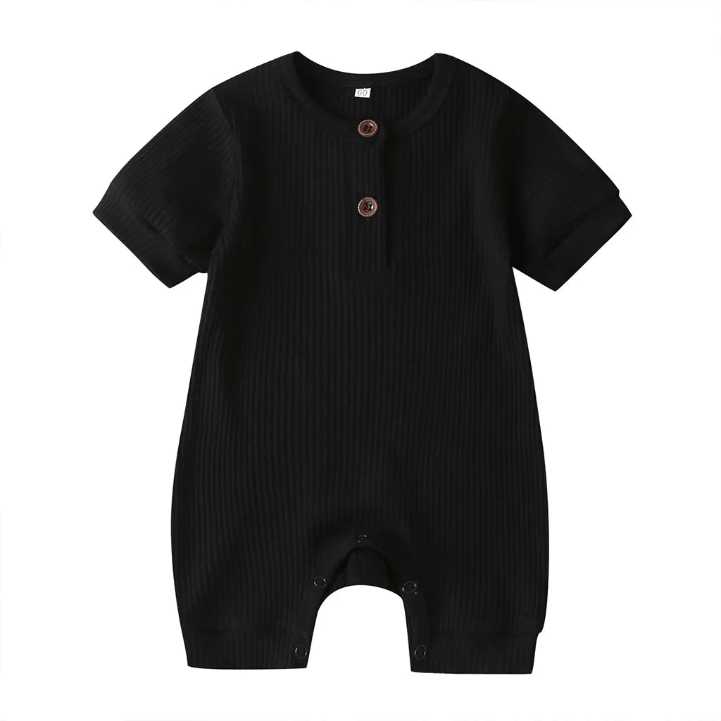 Newborn Baby Boys Girls Short Sleeve Romper Summer Toddler Clothes Infant Solid Color Knit Rib O Neck Jumpsuits Playsuit Outfits